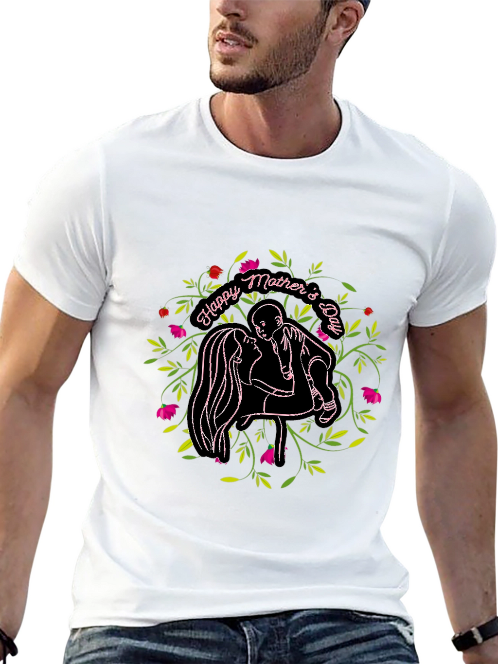 Happy Mothers Day Graphic Black T-Shirt
