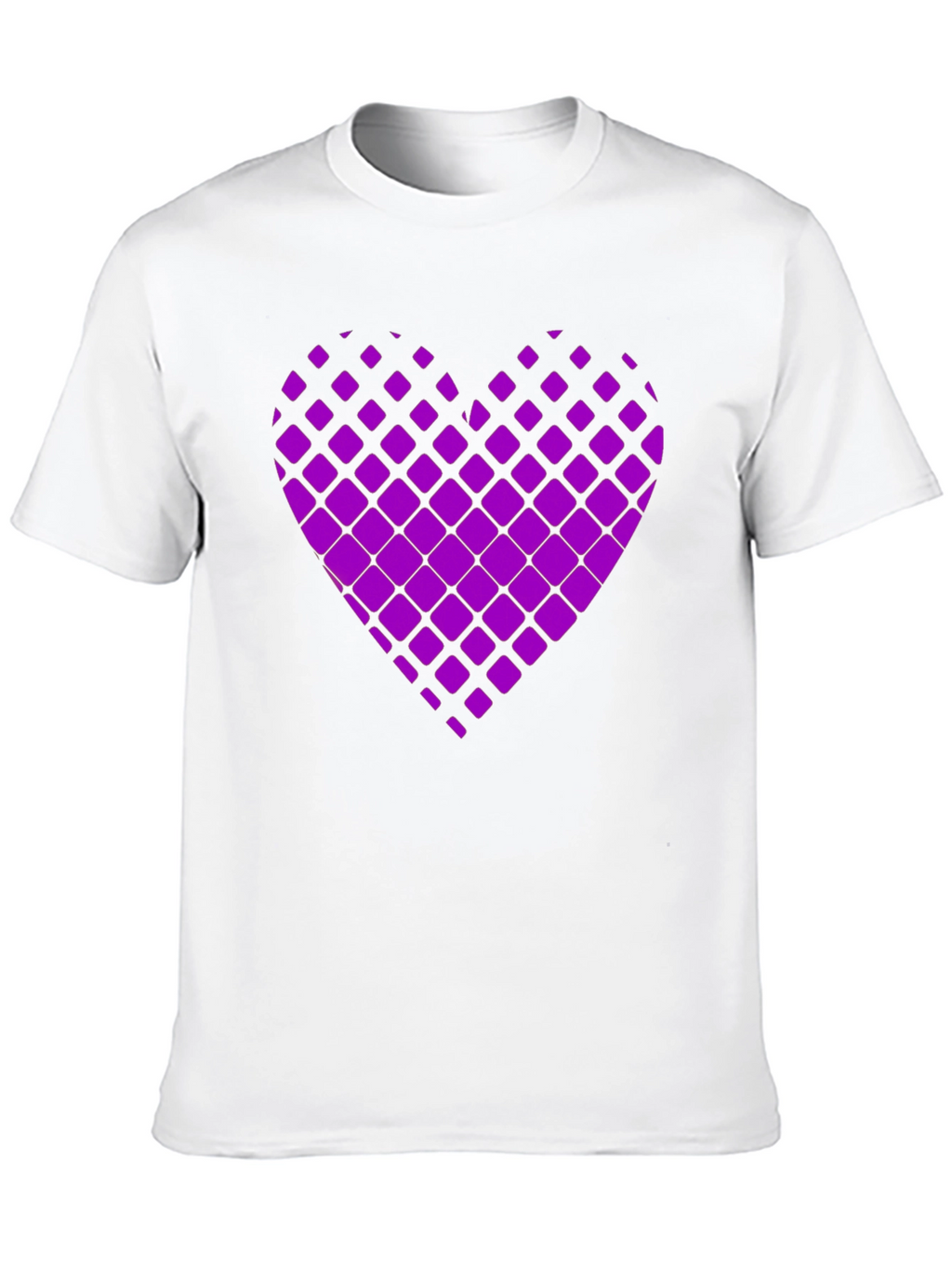 Purple Geometric Heart Print Black T-Shirt