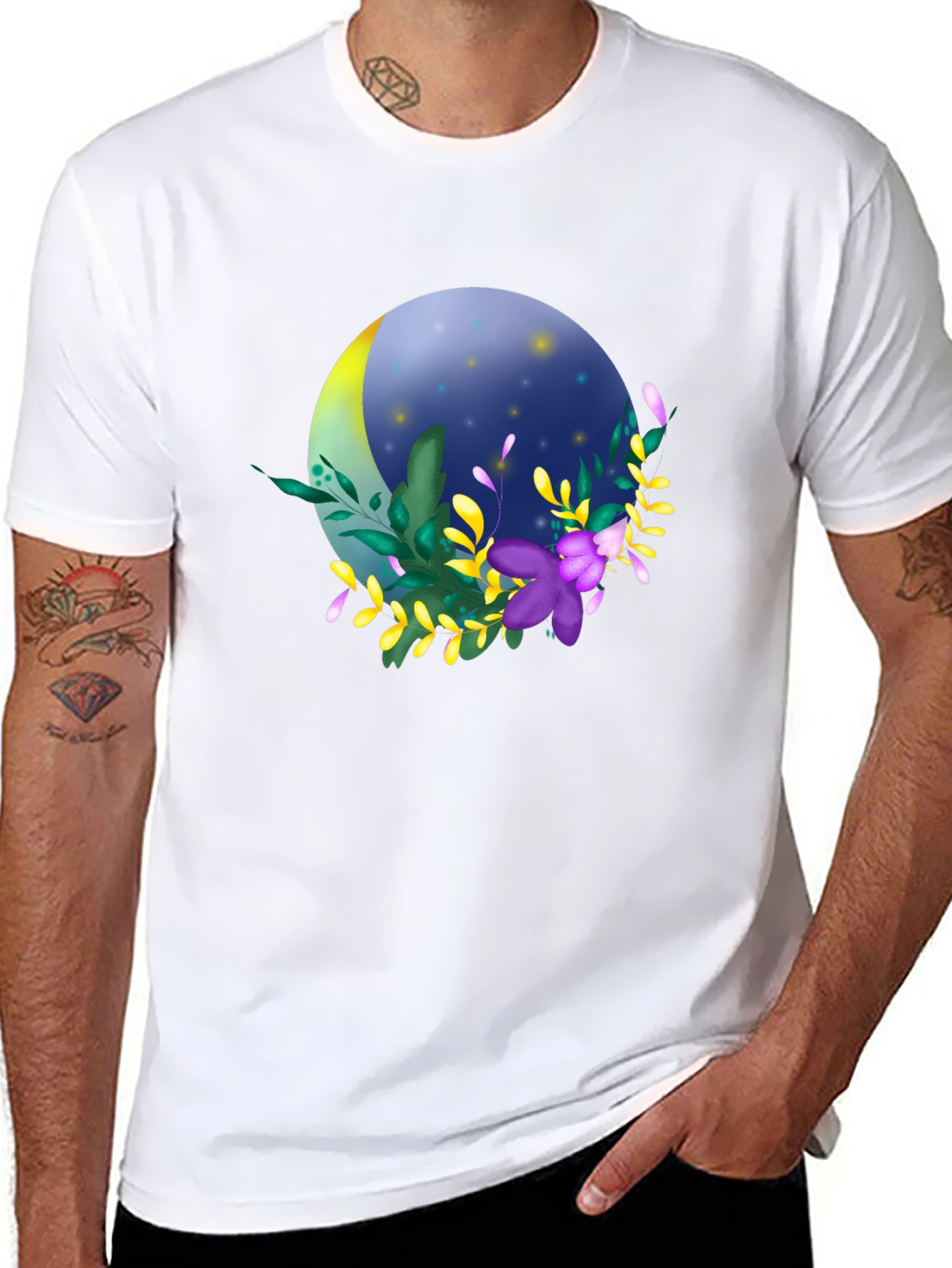 Floral Moon T-Shirt - Stylish Night Design