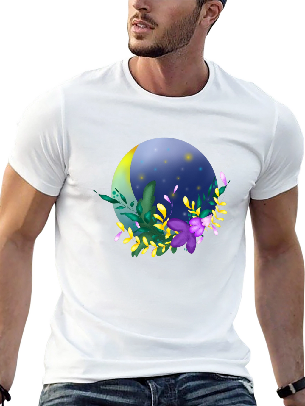 Floral Moon T-Shirt - Stylish Night Design
