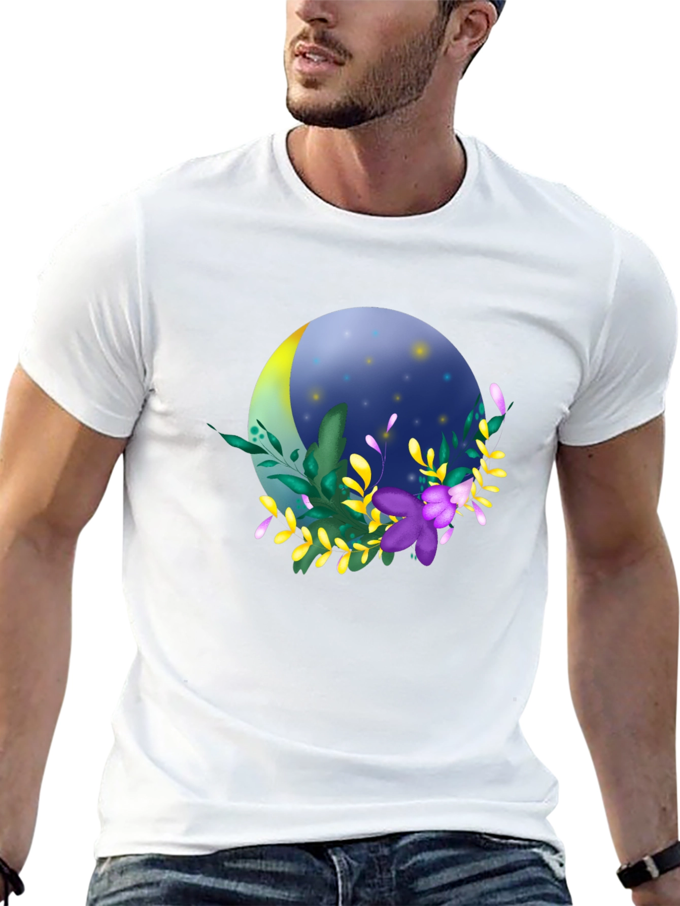 Floral Moon T-Shirt - Stylish Night Design
