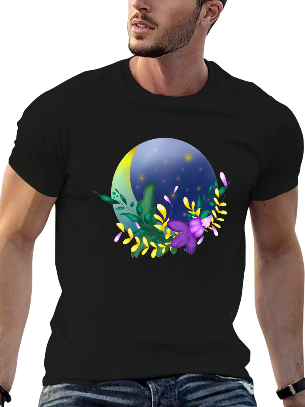 Floral Moon T-Shirt - Stylish Night Design