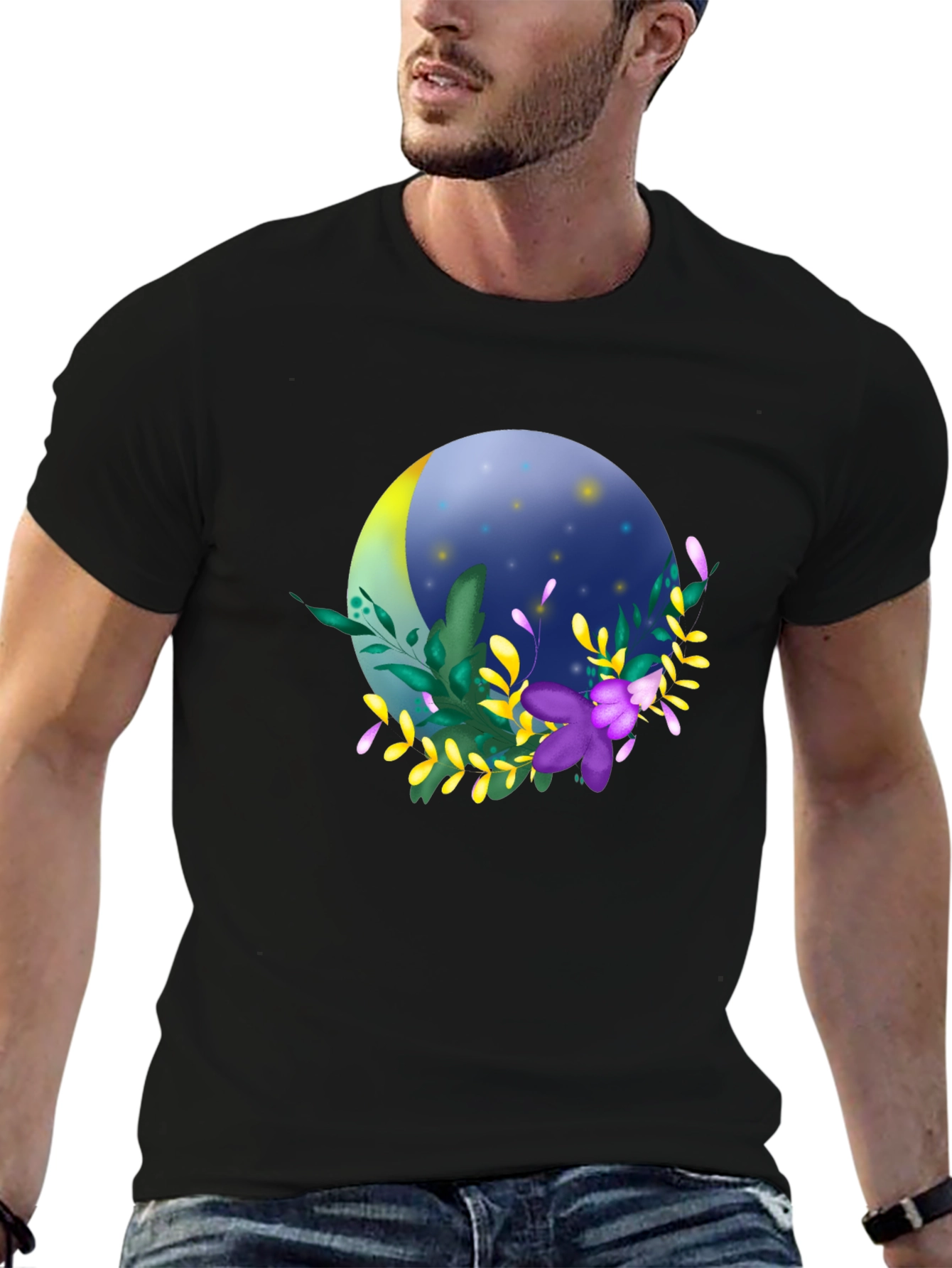 Floral Moon T-Shirt - Stylish Night Design