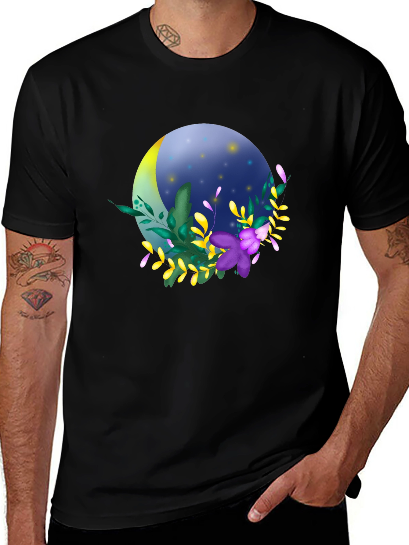 Floral Moon T-Shirt - Stylish Night Design