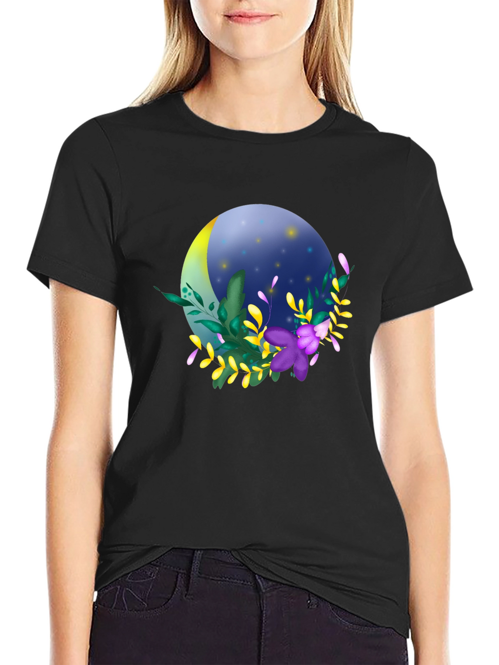 Floral Moon T-Shirt - Stylish Night Design