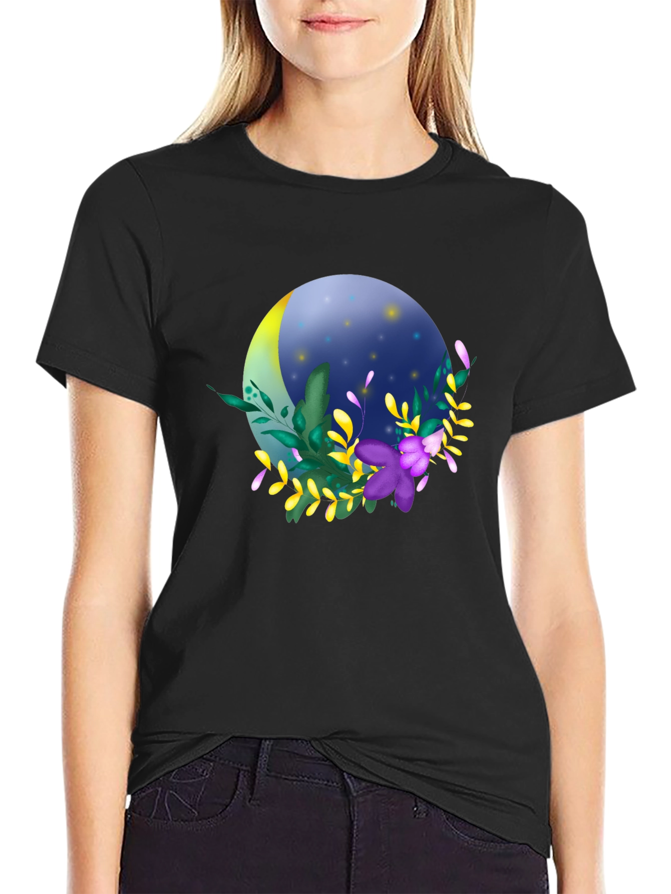 Floral Moon T-Shirt - Stylish Night Design
