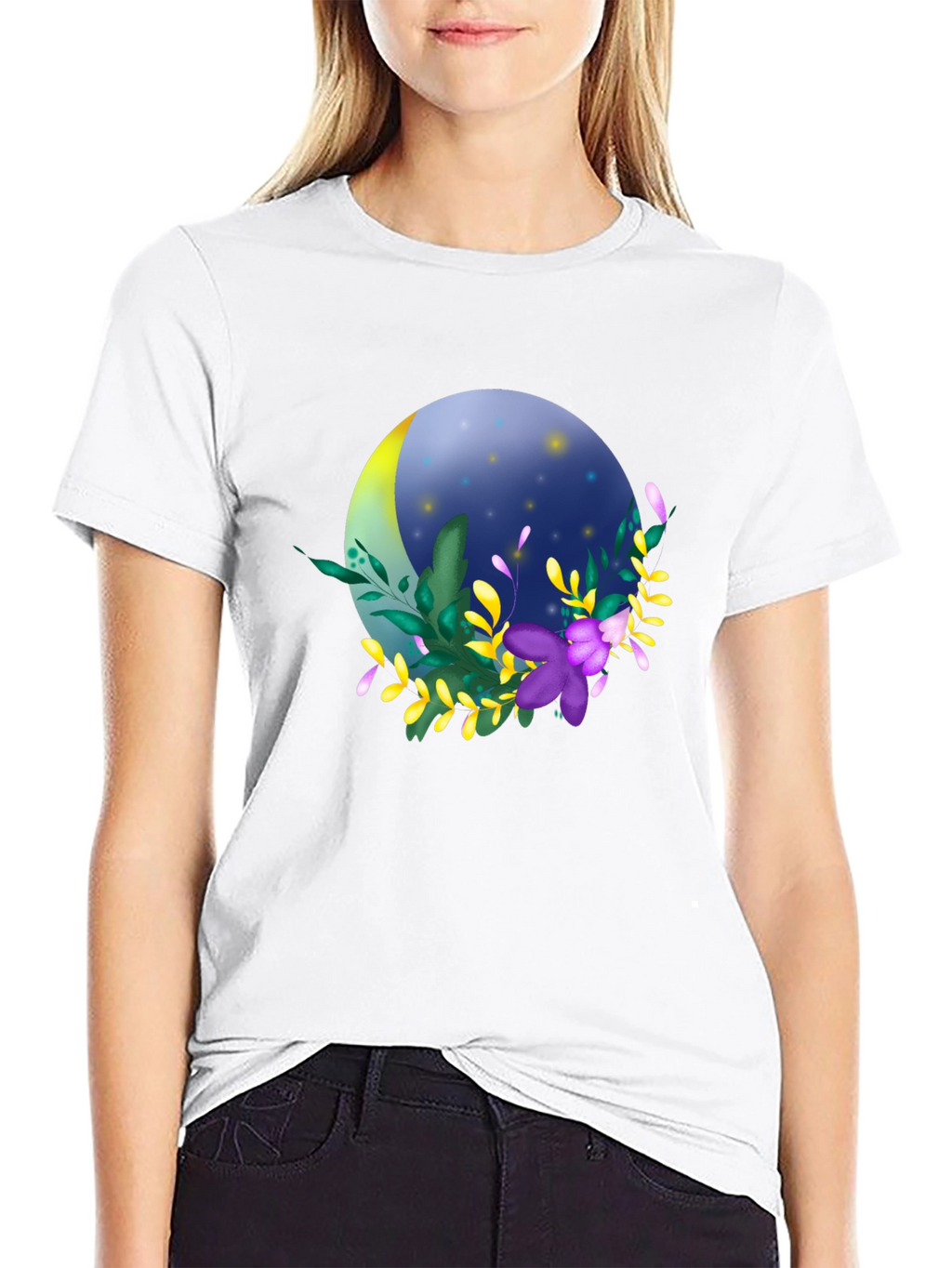 Floral Moon T-Shirt - Stylish Night Design
