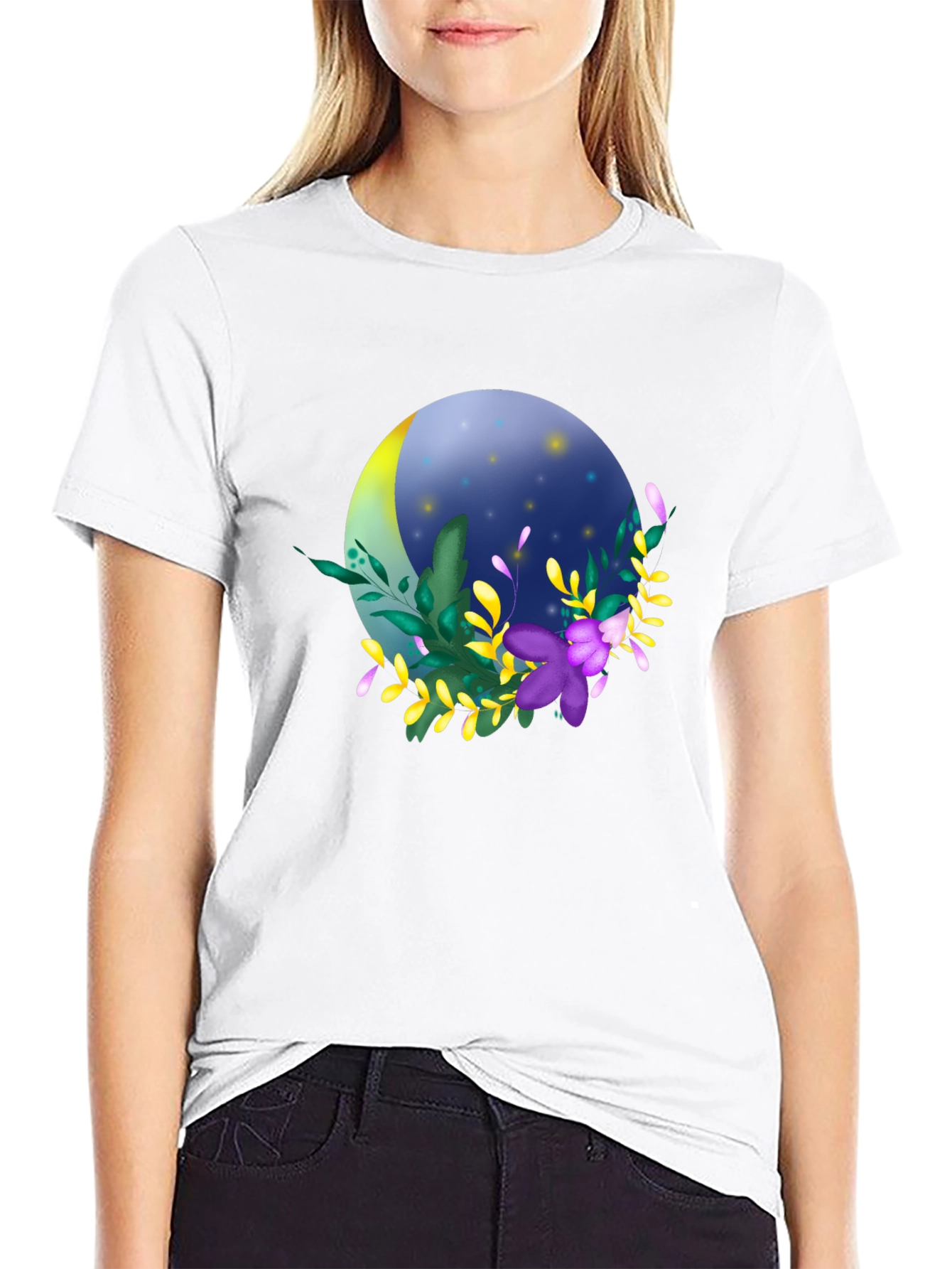 Floral Moon T-Shirt - Stylish Night Design