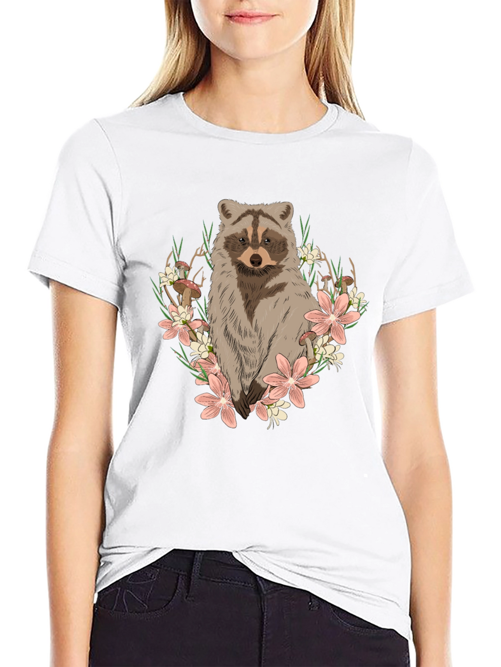 Raccoon Floral Graphic Tee - Mens Black T-Shirt