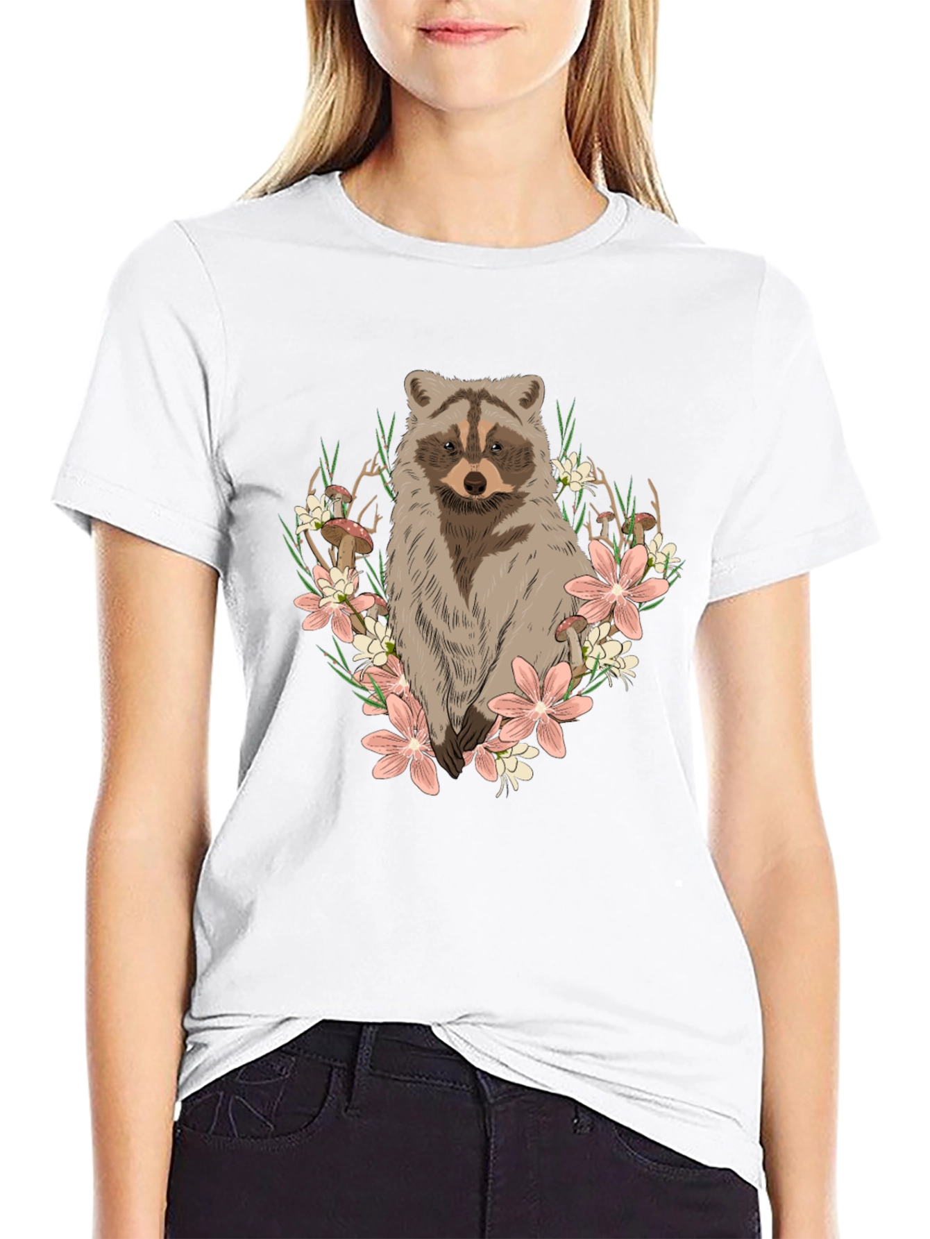 Raccoon Floral Graphic Tee - Mens Black T-Shirt