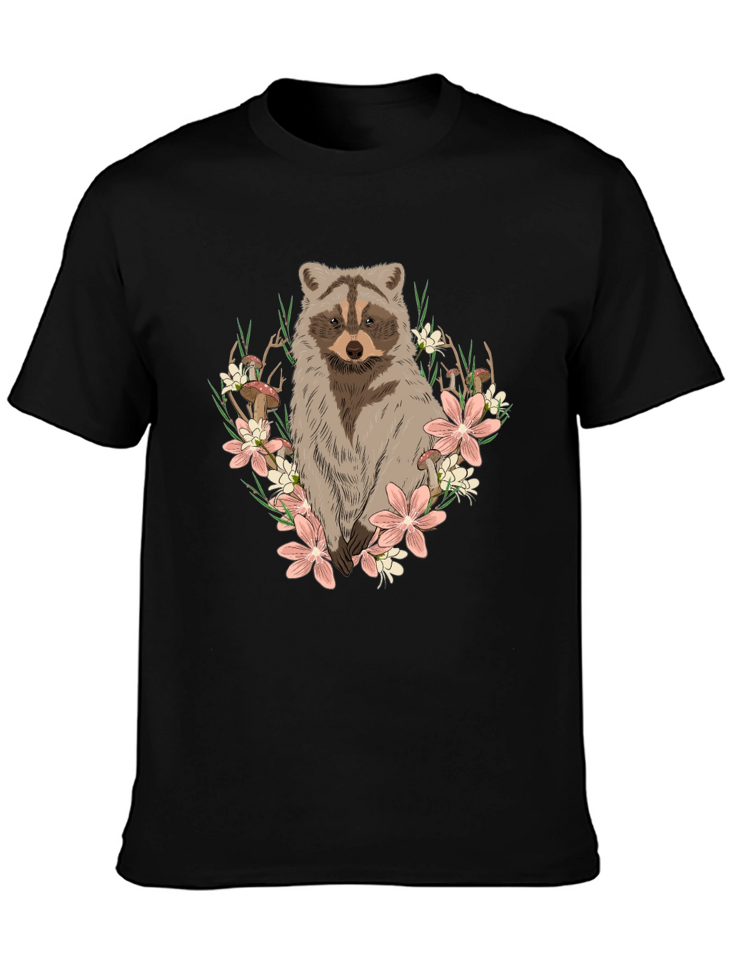 Raccoon Floral Graphic Tee - Mens Black T-Shirt