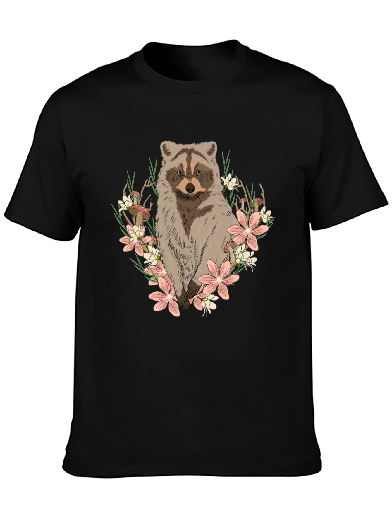 Raccoon Floral Graphic Tee - Mens Black T-Shirt