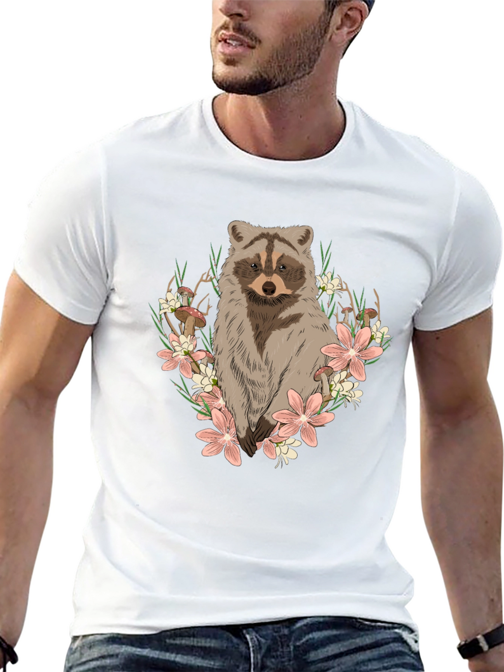Raccoon Floral Graphic Tee - Mens Black T-Shirt