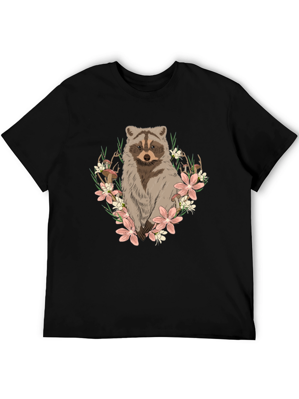 Raccoon Floral Graphic Tee - Mens Black T-Shirt