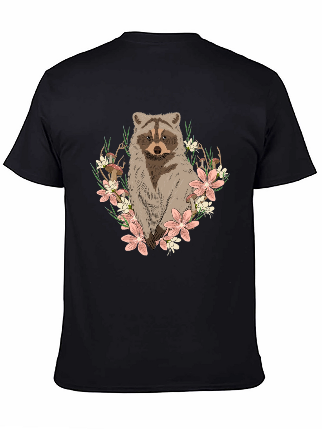 Raccoon Floral Graphic Tee - Mens Black T-Shirt