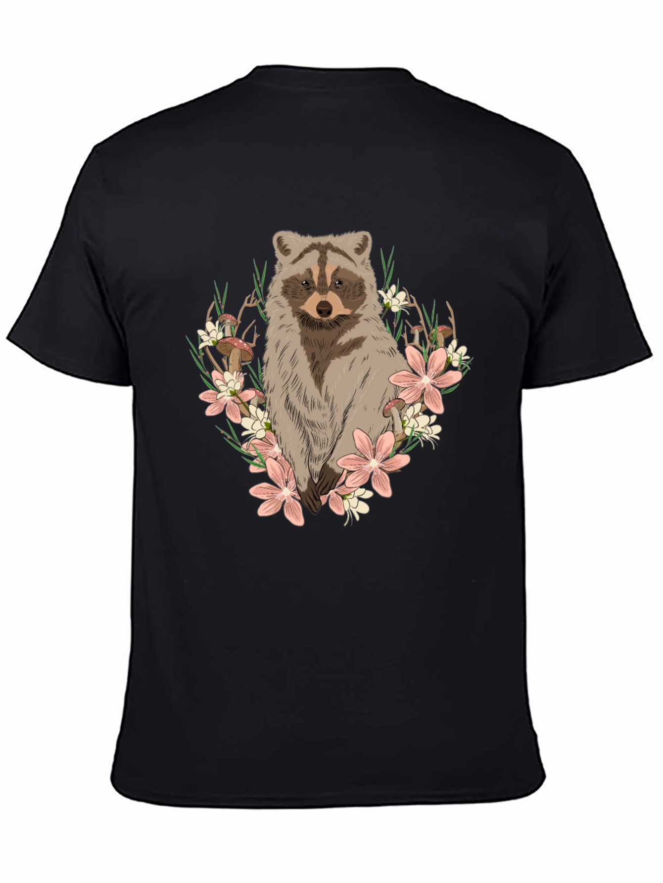 Raccoon Floral Graphic Tee - Mens Black T-Shirt