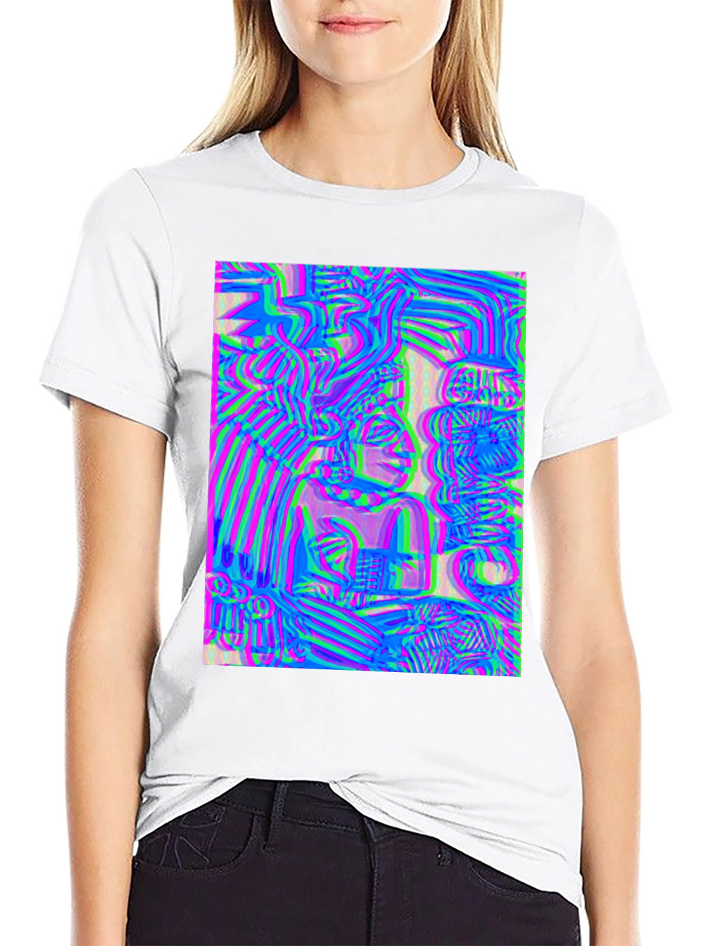 Abstract Glitch Art Graphic Tee - Black