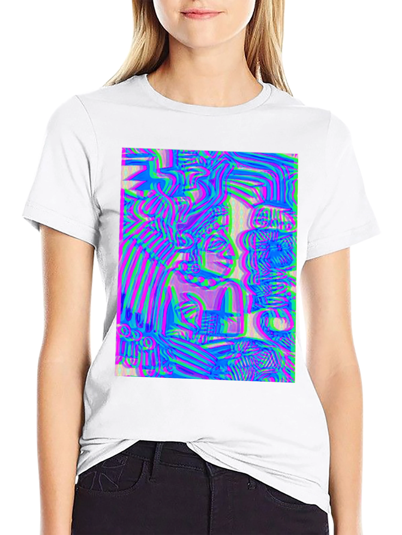 Abstract Glitch Art Graphic Tee - Black