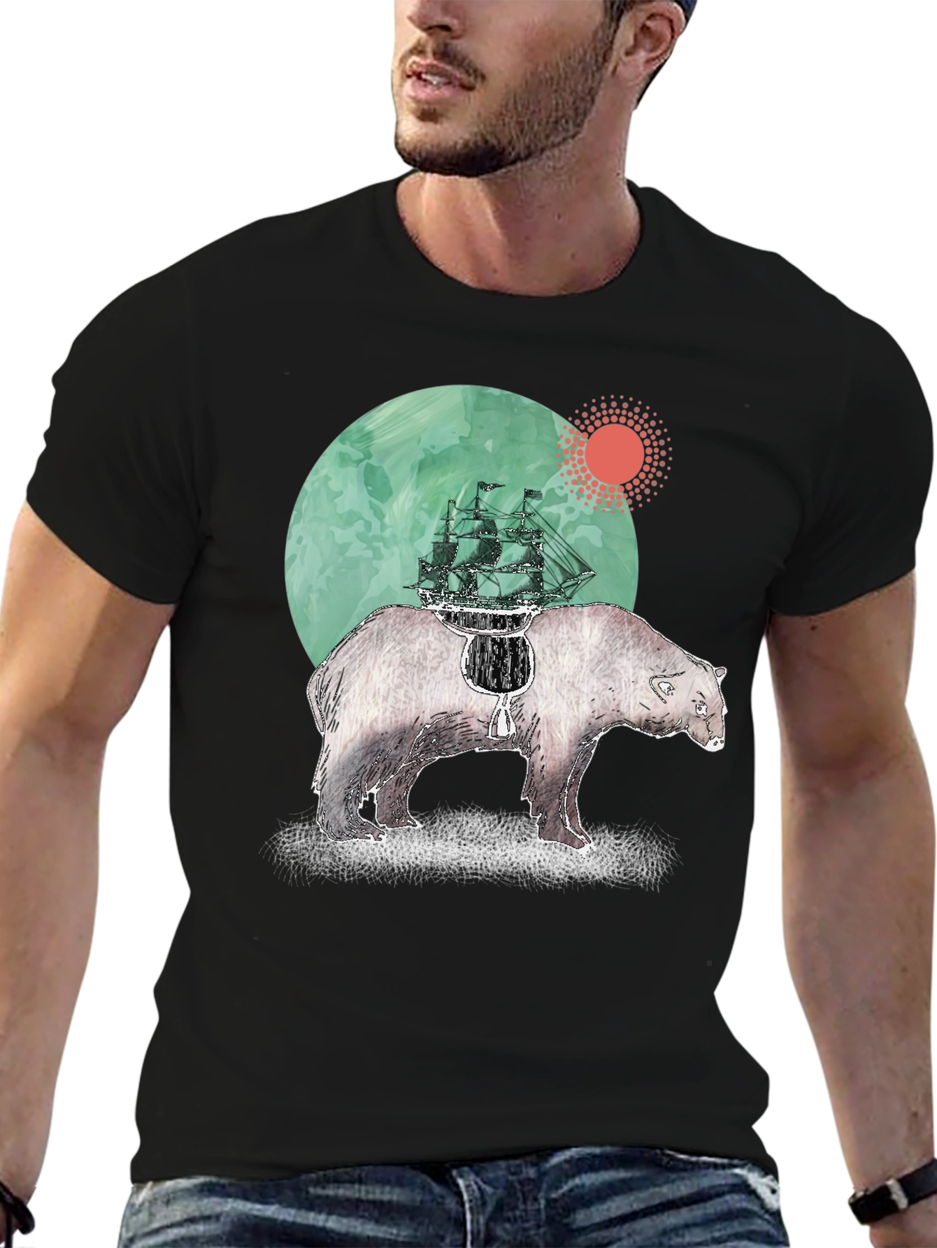 Bear and Ship Graphic T-Shirt