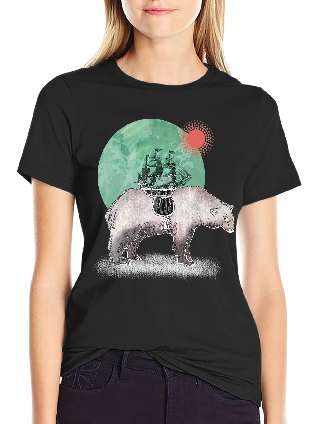 Bear and Ship Graphic T-Shirt
