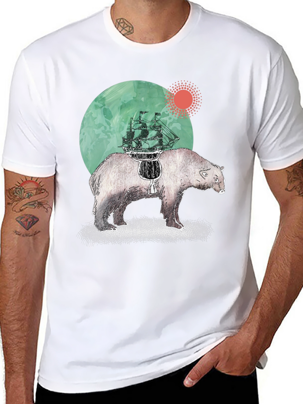 Bear and Ship Graphic T-Shirt