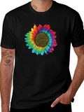 Rainbow Sunflower Graphic Tee - Unisex Black T-Shirt