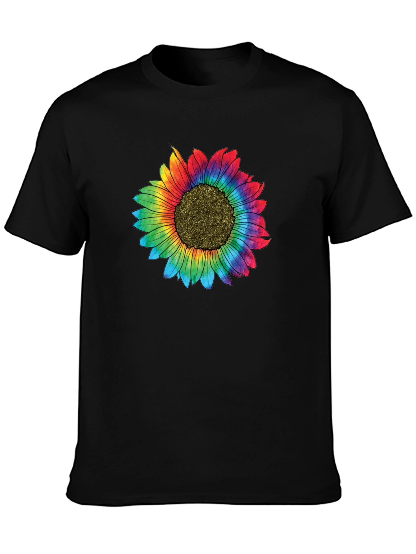 Rainbow Sunflower Graphic Tee - Unisex Black T-Shirt