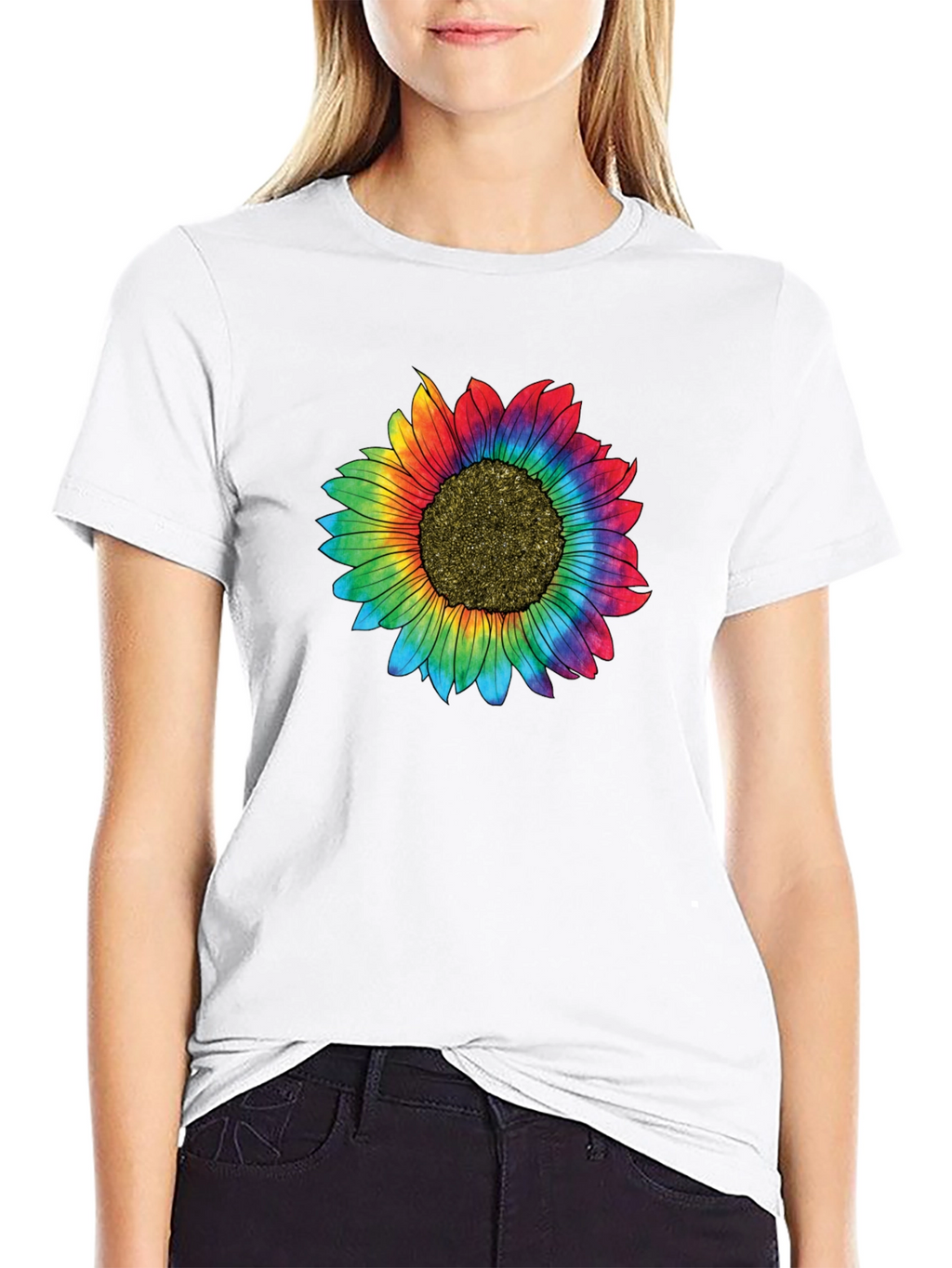Rainbow Sunflower Graphic Tee - Unisex Black T-Shirt