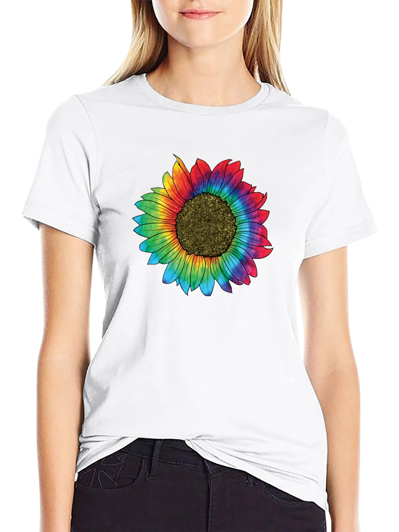 Rainbow Sunflower Graphic Tee - Unisex Black T-Shirt