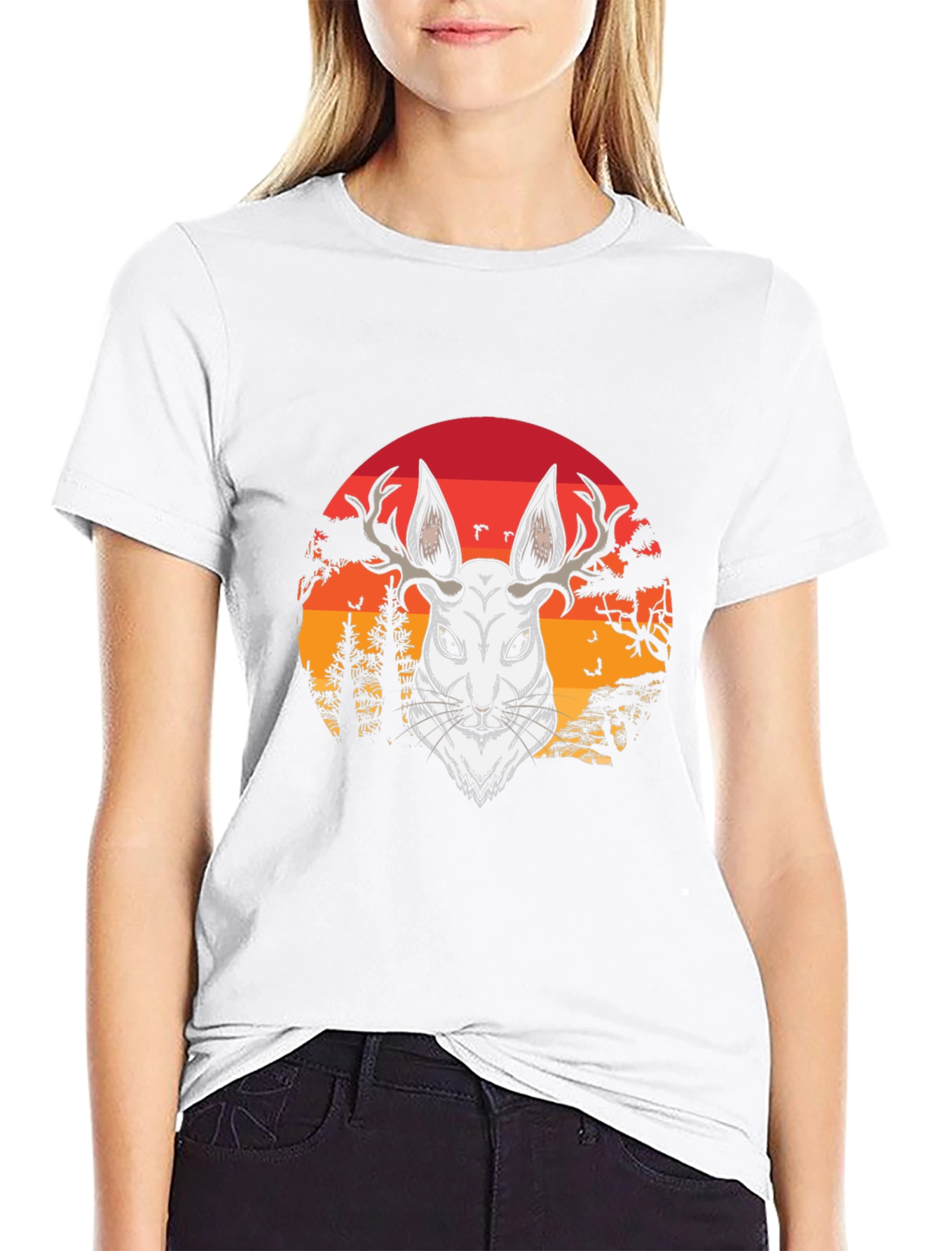 Antlered Hare Graphic Tee - Sunset Design