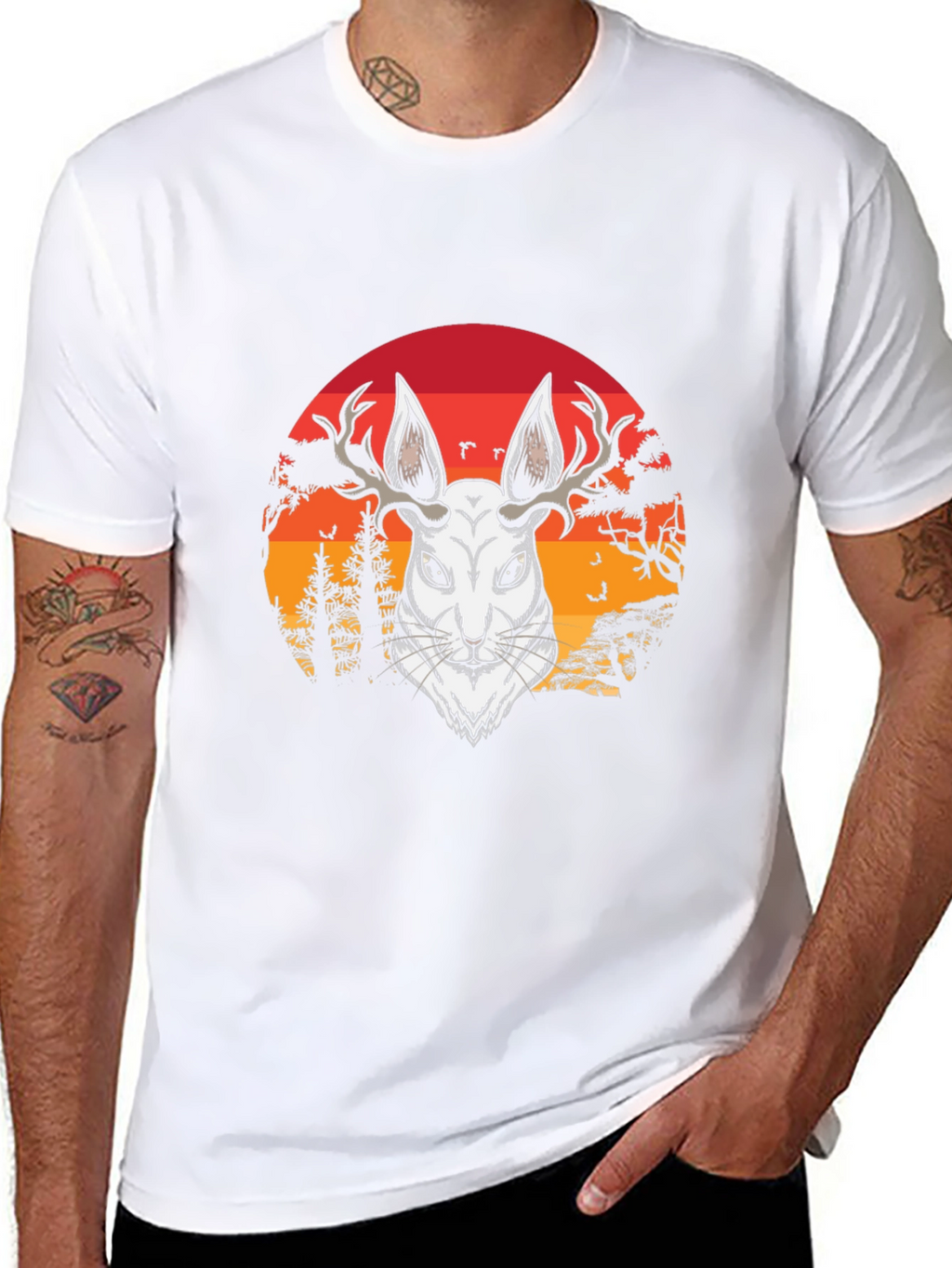 Antlered Hare Graphic Tee - Sunset Design