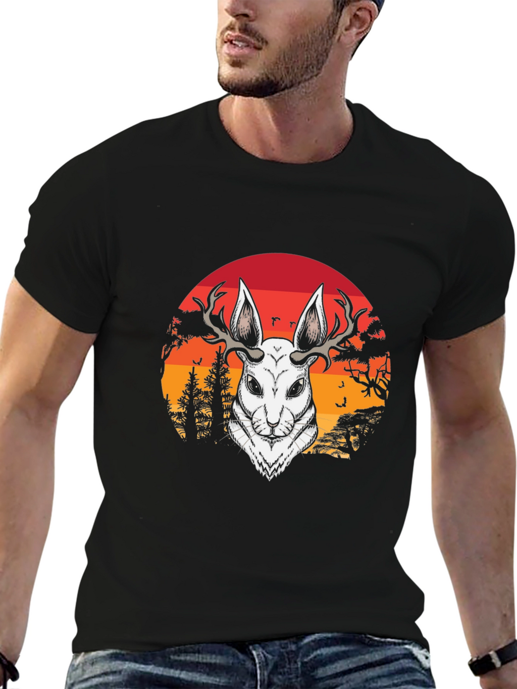 Antlered Hare Graphic Tee - Sunset Design