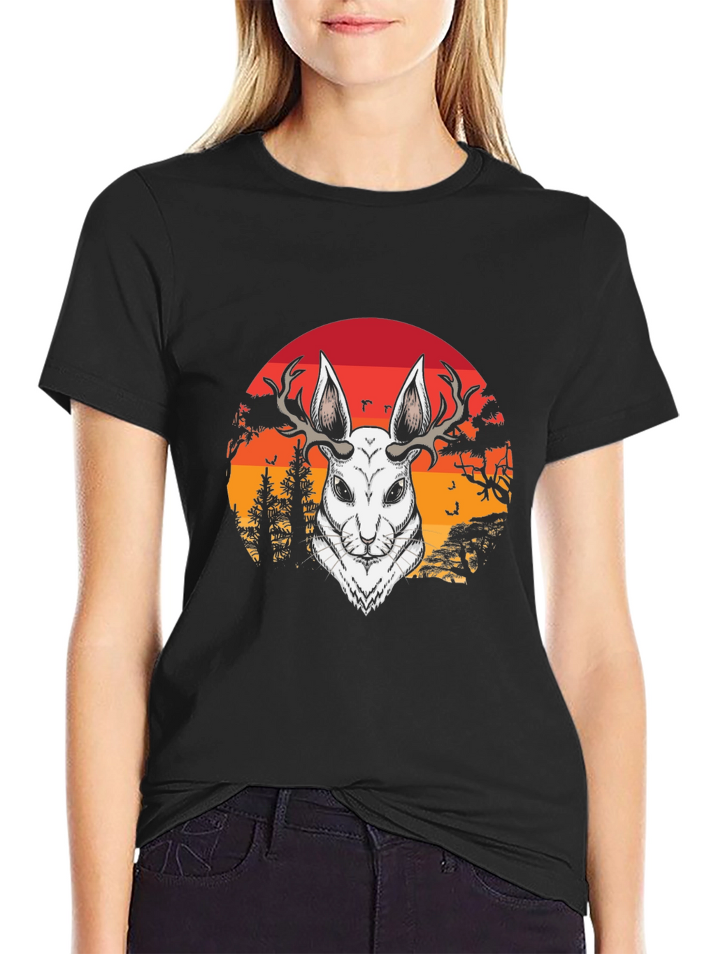 Antlered Hare Graphic Tee - Sunset Design