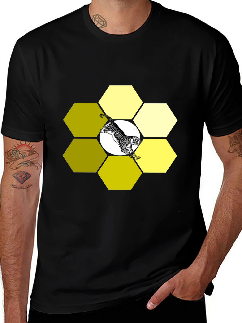 Tiger Hexagon Black Graphic Tee