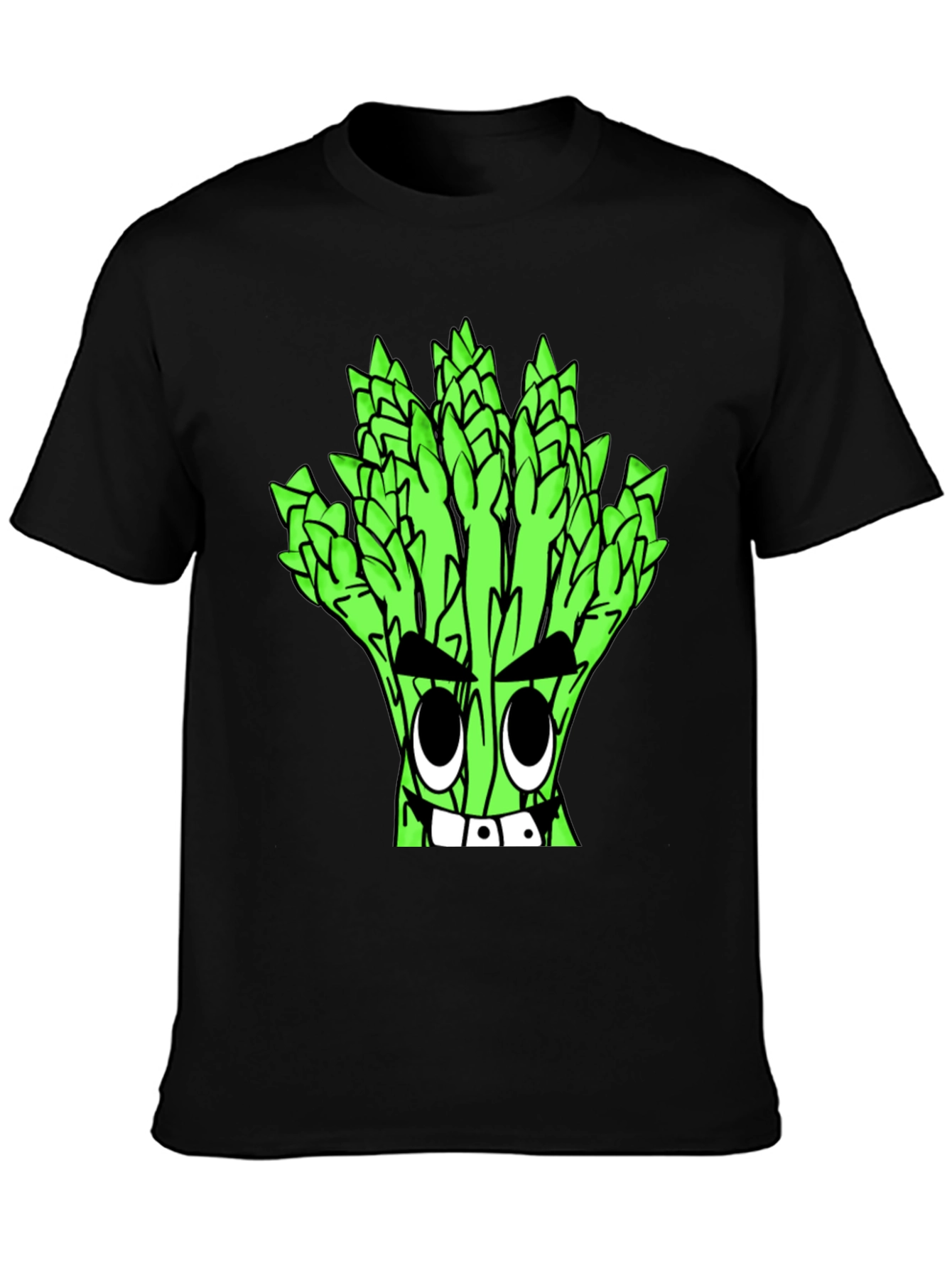 Asparagus Cartoon Graphic Tee - Quirky Black T-Shirt