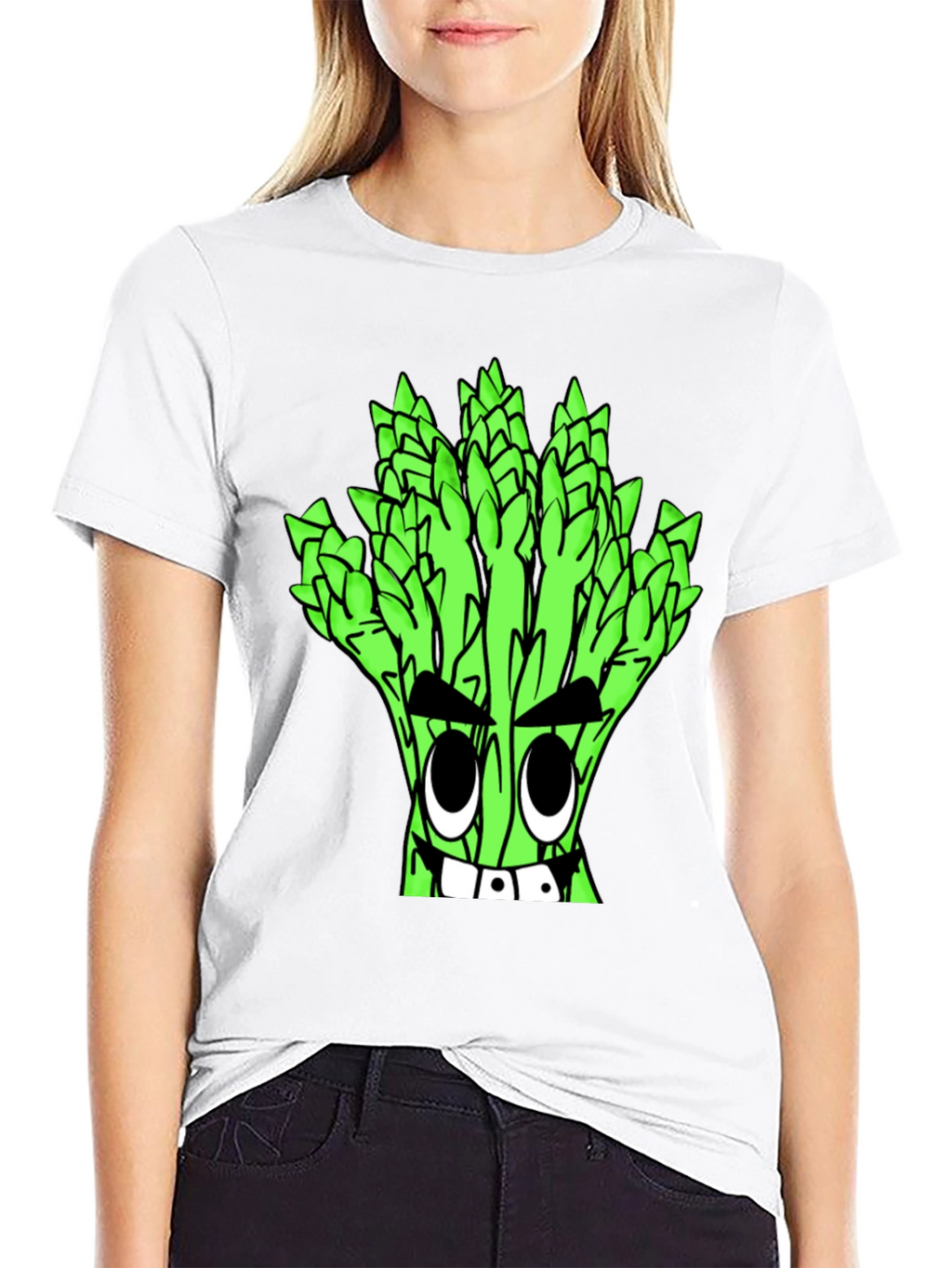 Asparagus Cartoon Graphic Tee - Quirky Black T-Shirt