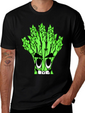 Asparagus Cartoon Graphic Tee - Quirky Black T-Shirt