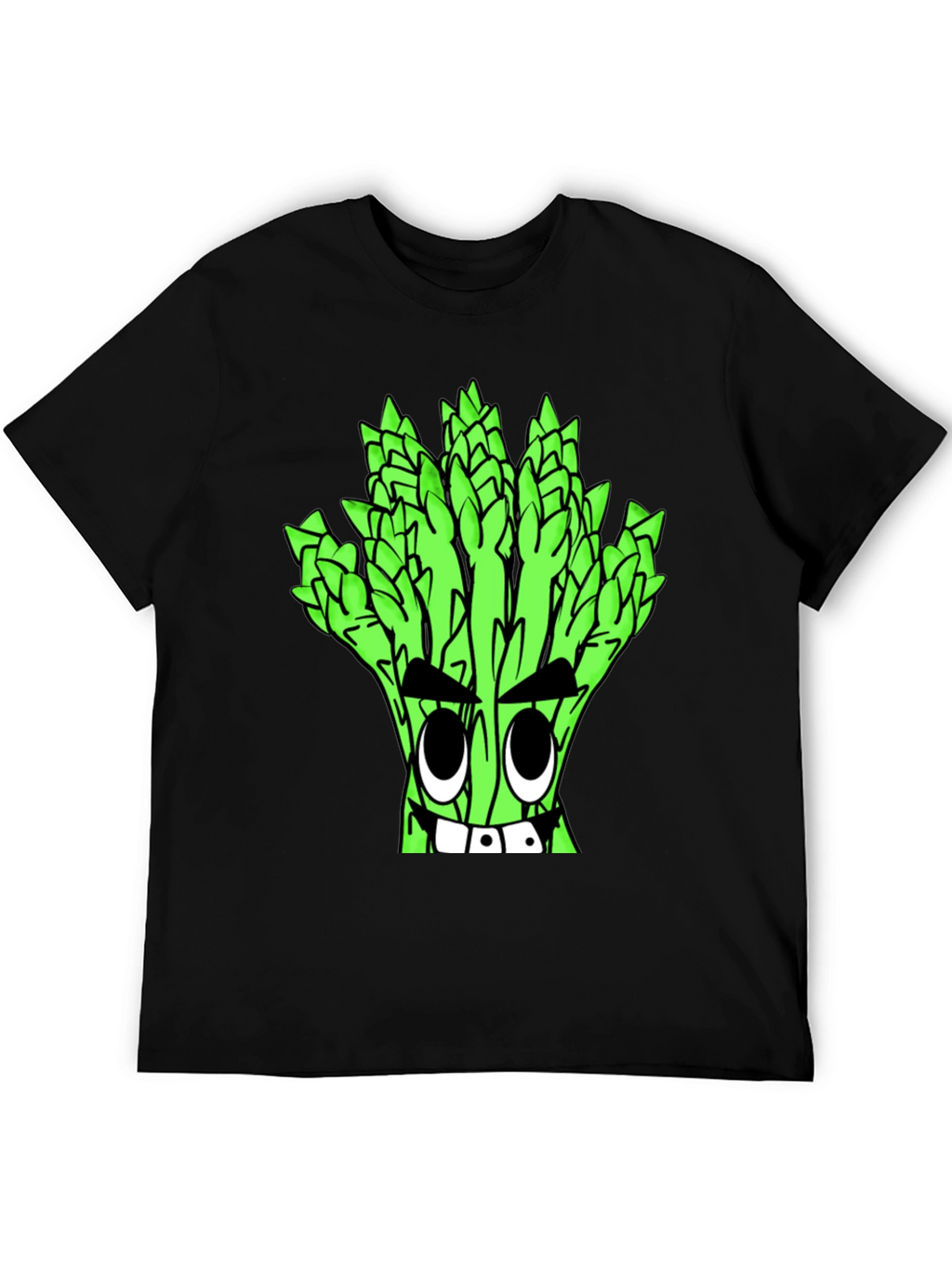 Asparagus Cartoon Graphic Tee - Quirky Black T-Shirt
