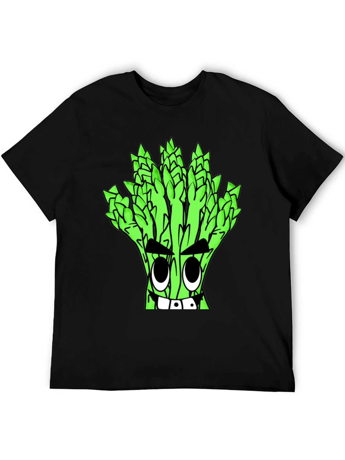 Asparagus Cartoon Graphic Tee - Quirky Black T-Shirt