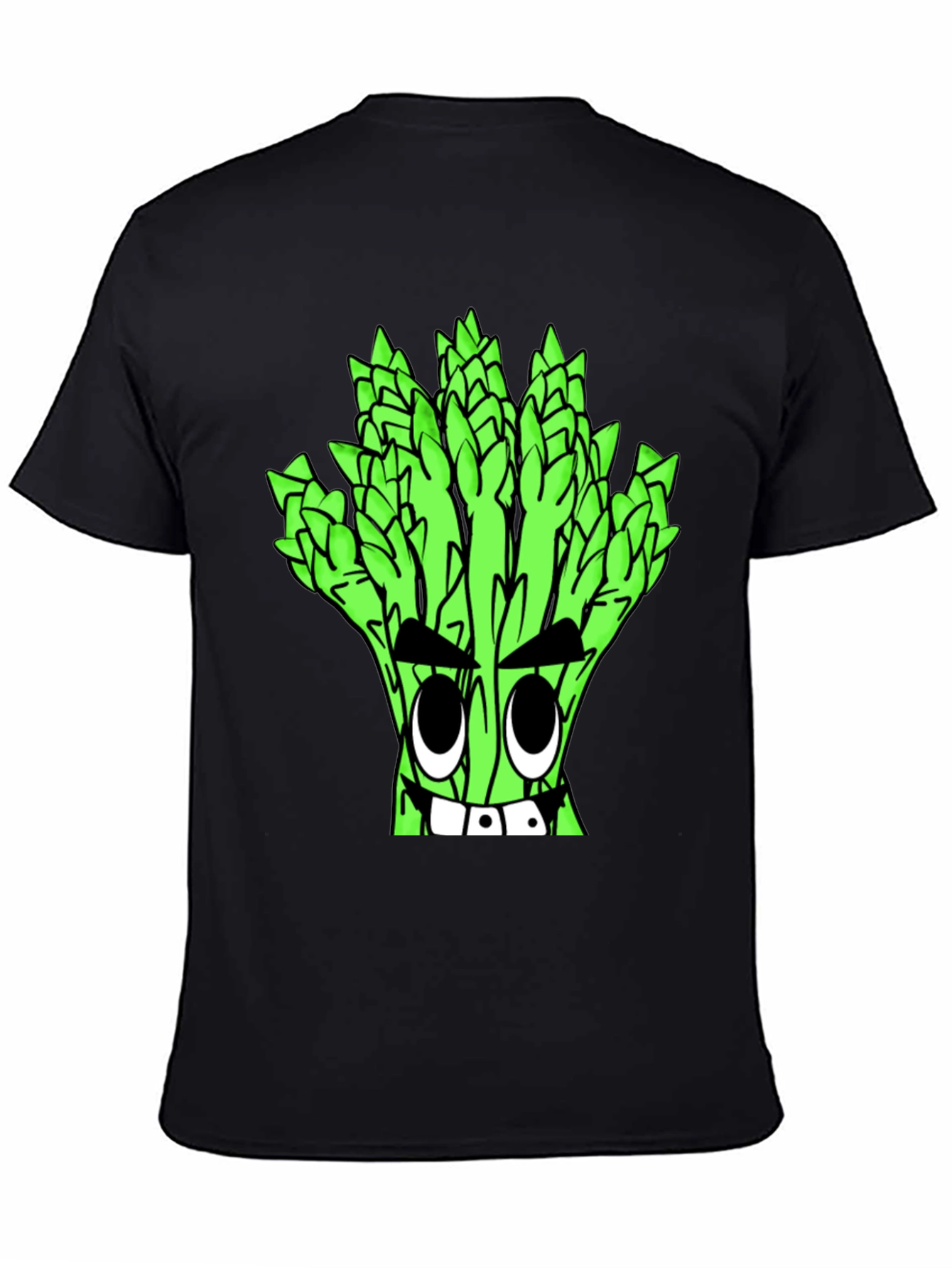 Asparagus Cartoon Graphic Tee - Quirky Black T-Shirt