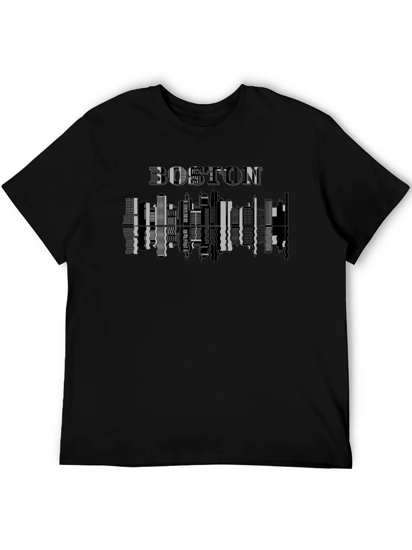 Boston Skyline Graphic Print Black T-Shirt
