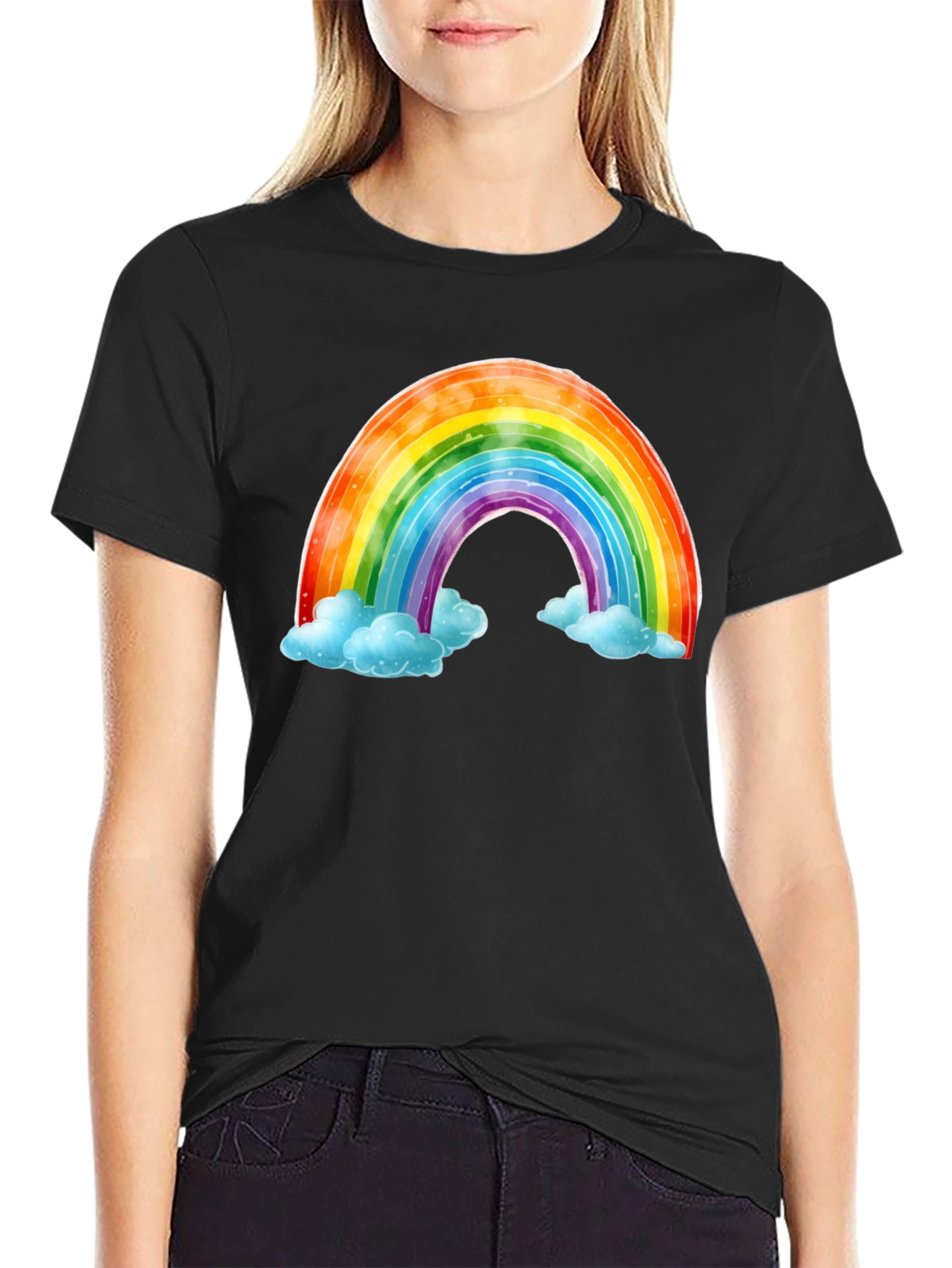 Rainbow & Cloud Graphic Tee - Soft Cotton Comfort