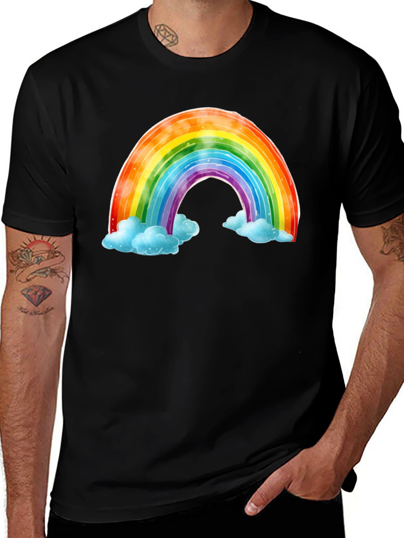 Rainbow & Cloud Graphic Tee - Soft Cotton Comfort