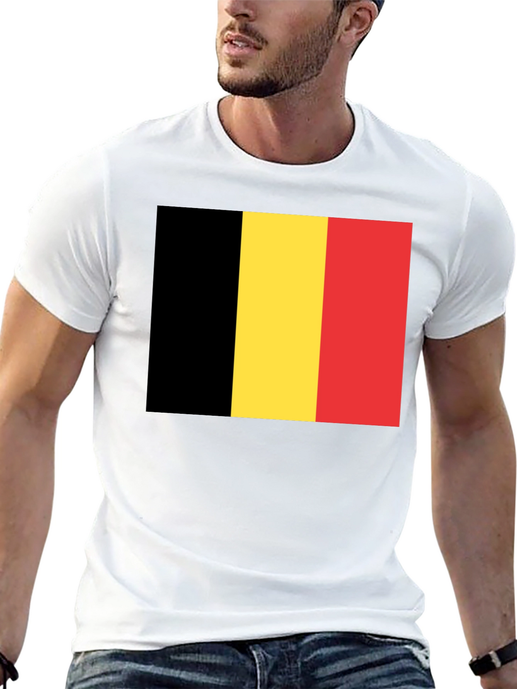 Belgium Flag T-Shirt - Black Crew Neck Tee