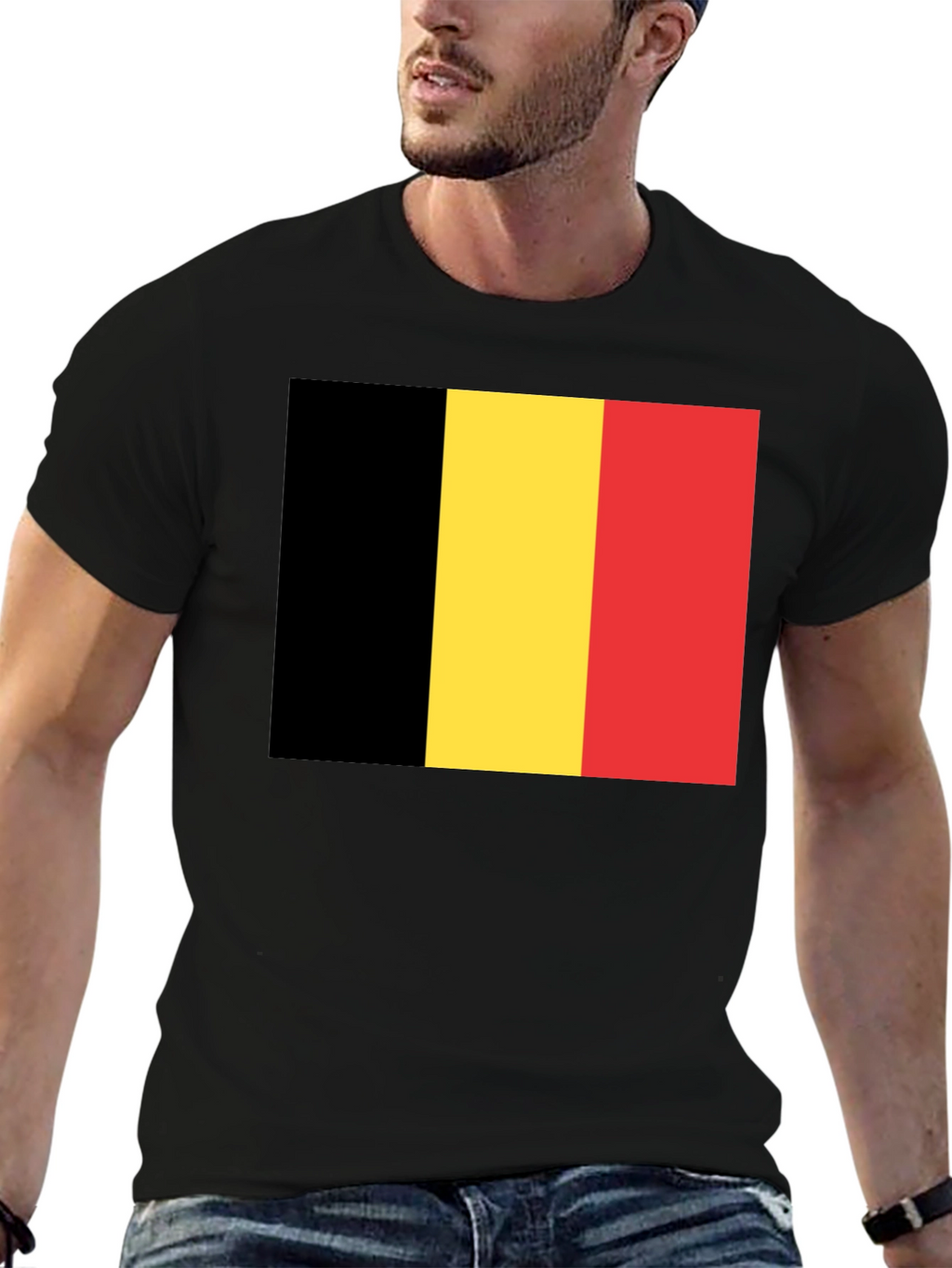 Belgium Flag T-Shirt - Black Crew Neck Tee