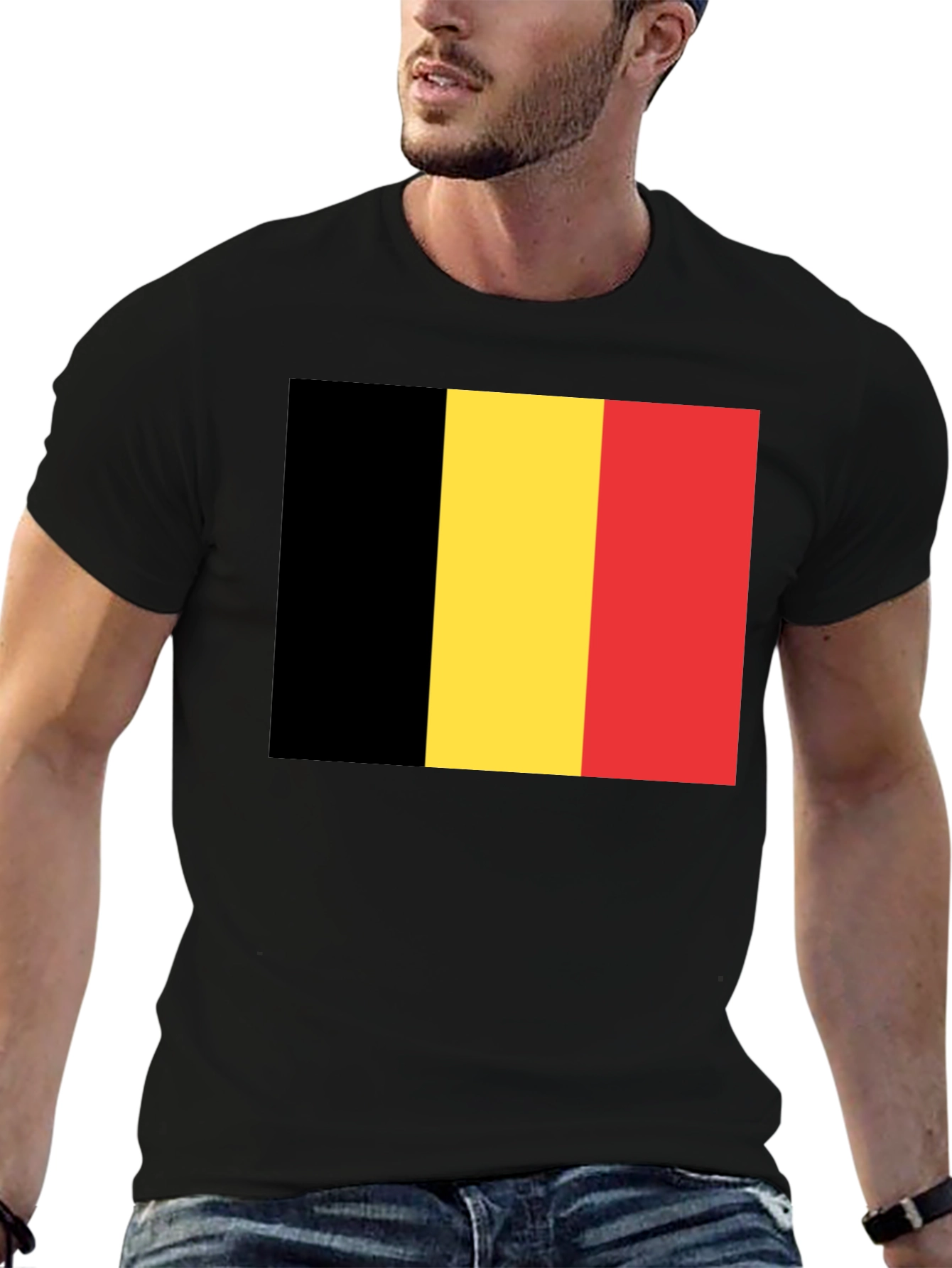 Belgium Flag T-Shirt - Black Crew Neck Tee