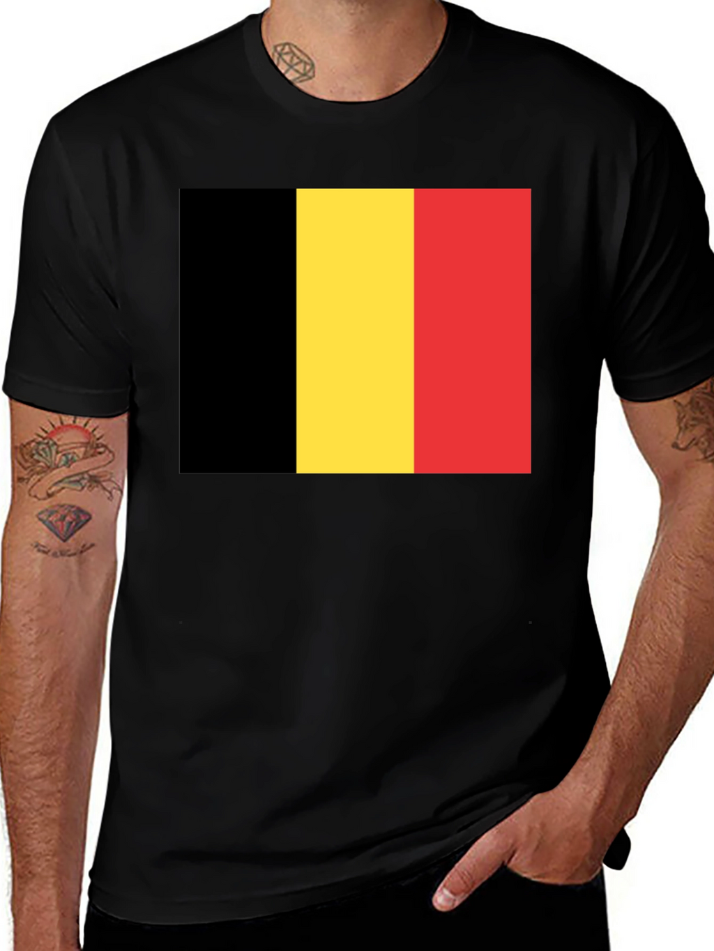 Belgium Flag T-Shirt - Black Crew Neck Tee