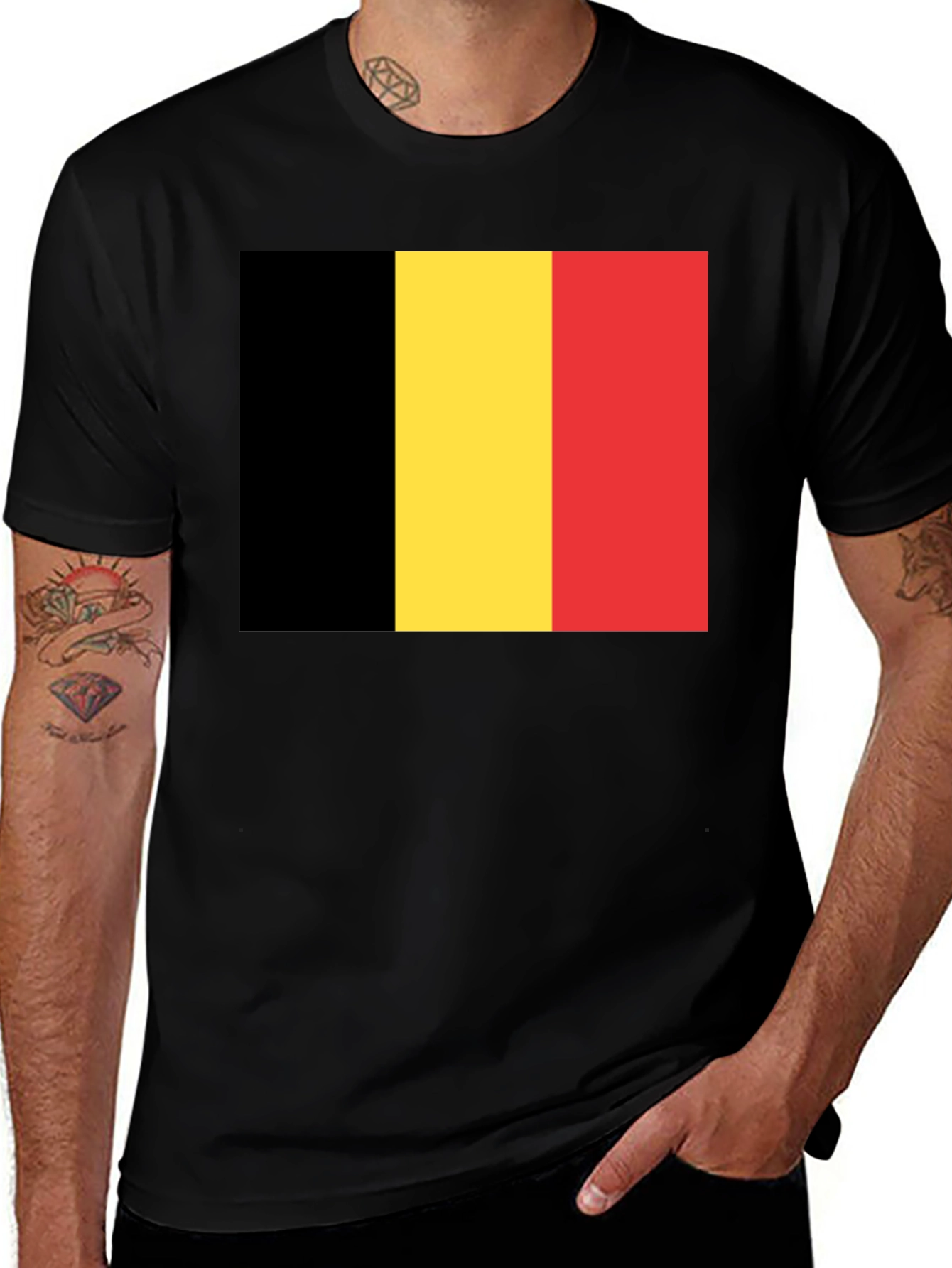 Belgium Flag T-Shirt - Black Crew Neck Tee