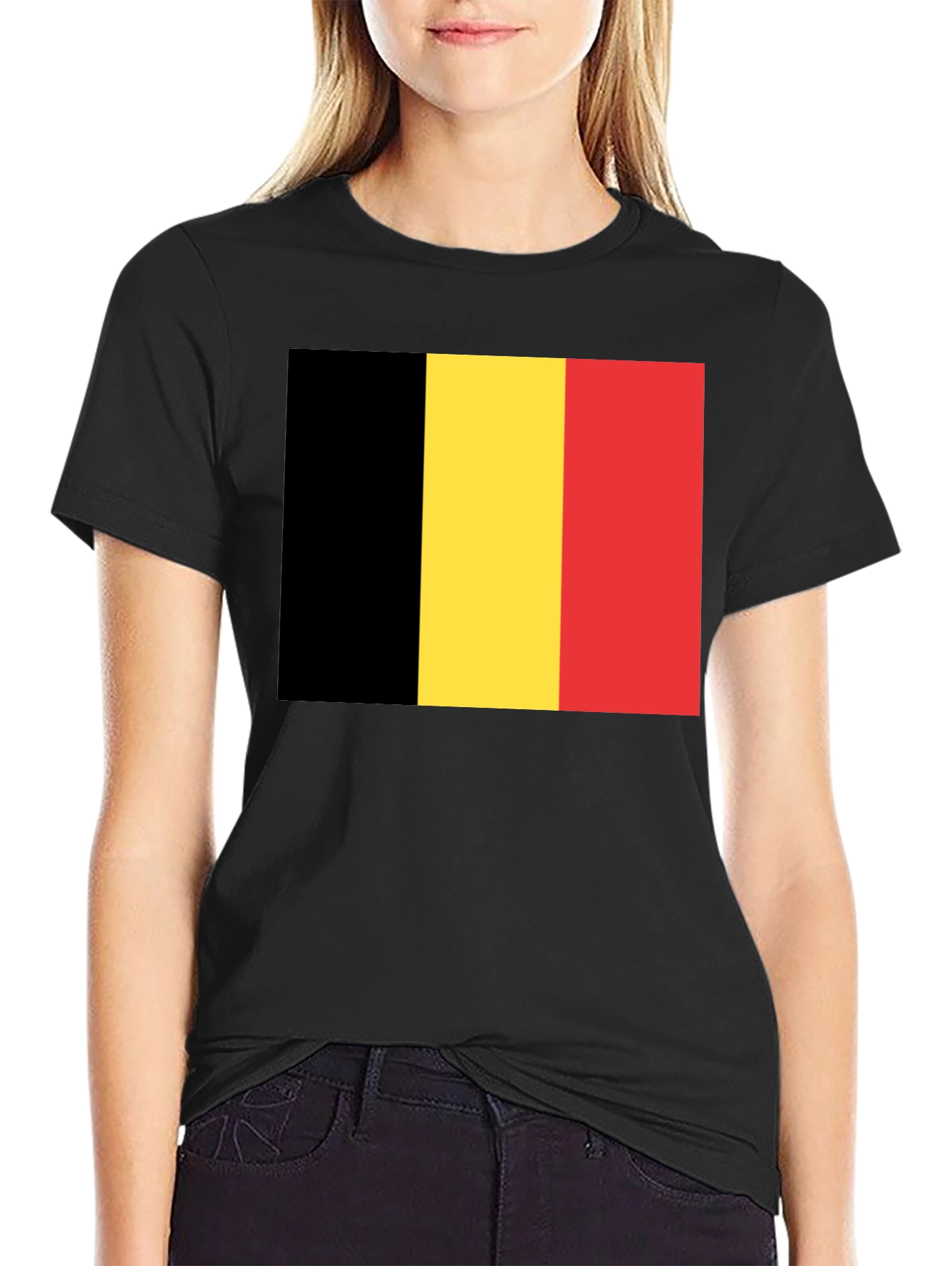 Belgium Flag T-Shirt - Black Crew Neck Tee