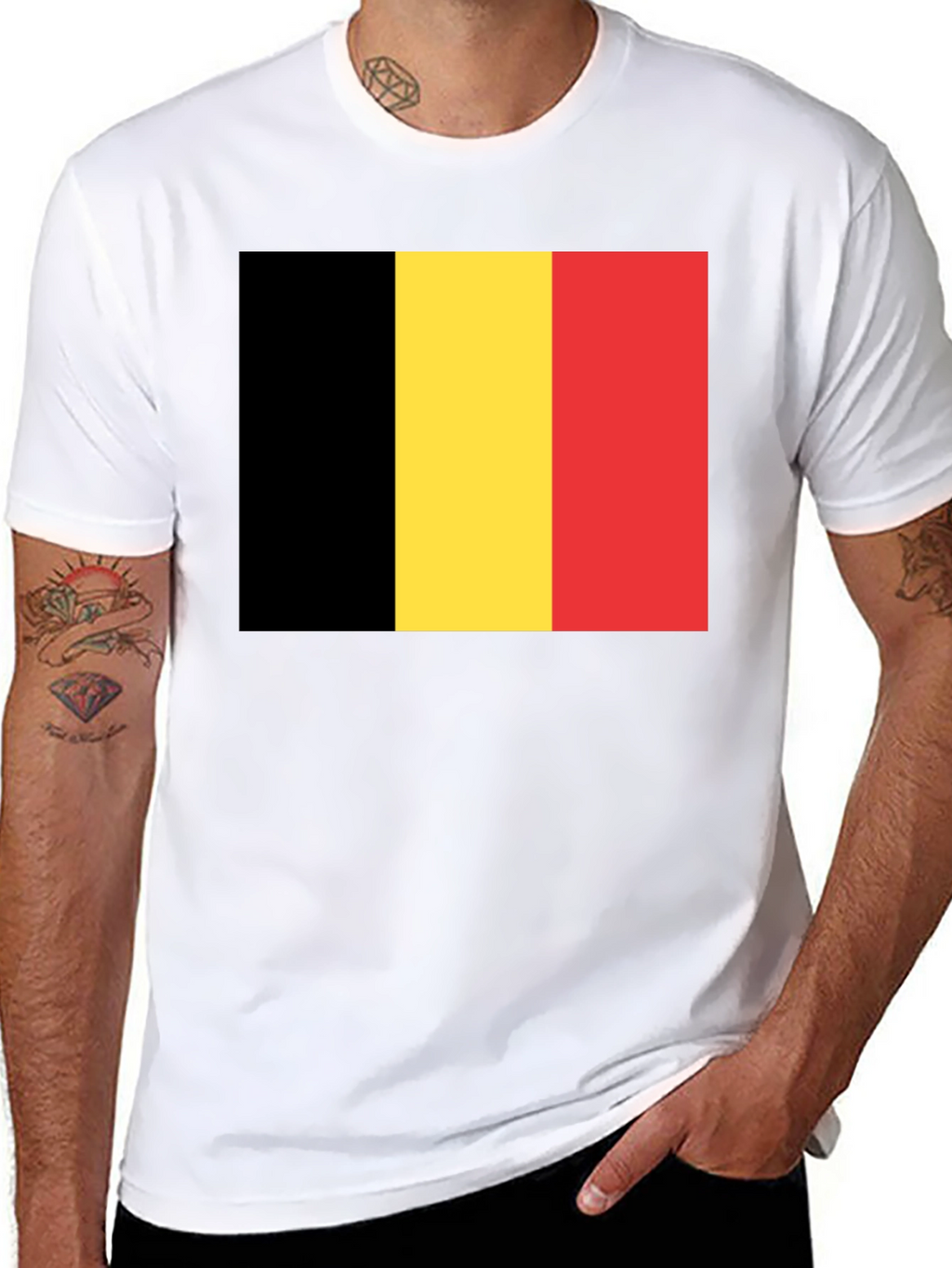 Belgium Flag T-Shirt - Black Crew Neck Tee